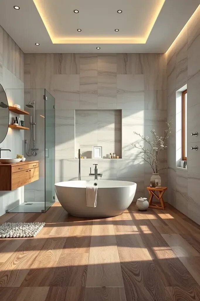 Wood Tile Ideas for a Calming Spa Bathroom