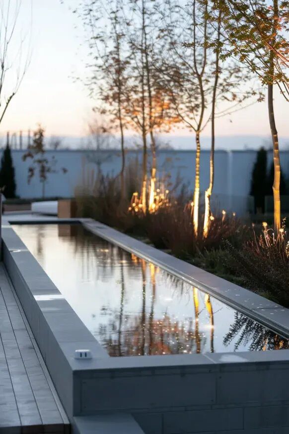 2. A Chic Semi Inground Pool with Elegant Lighting