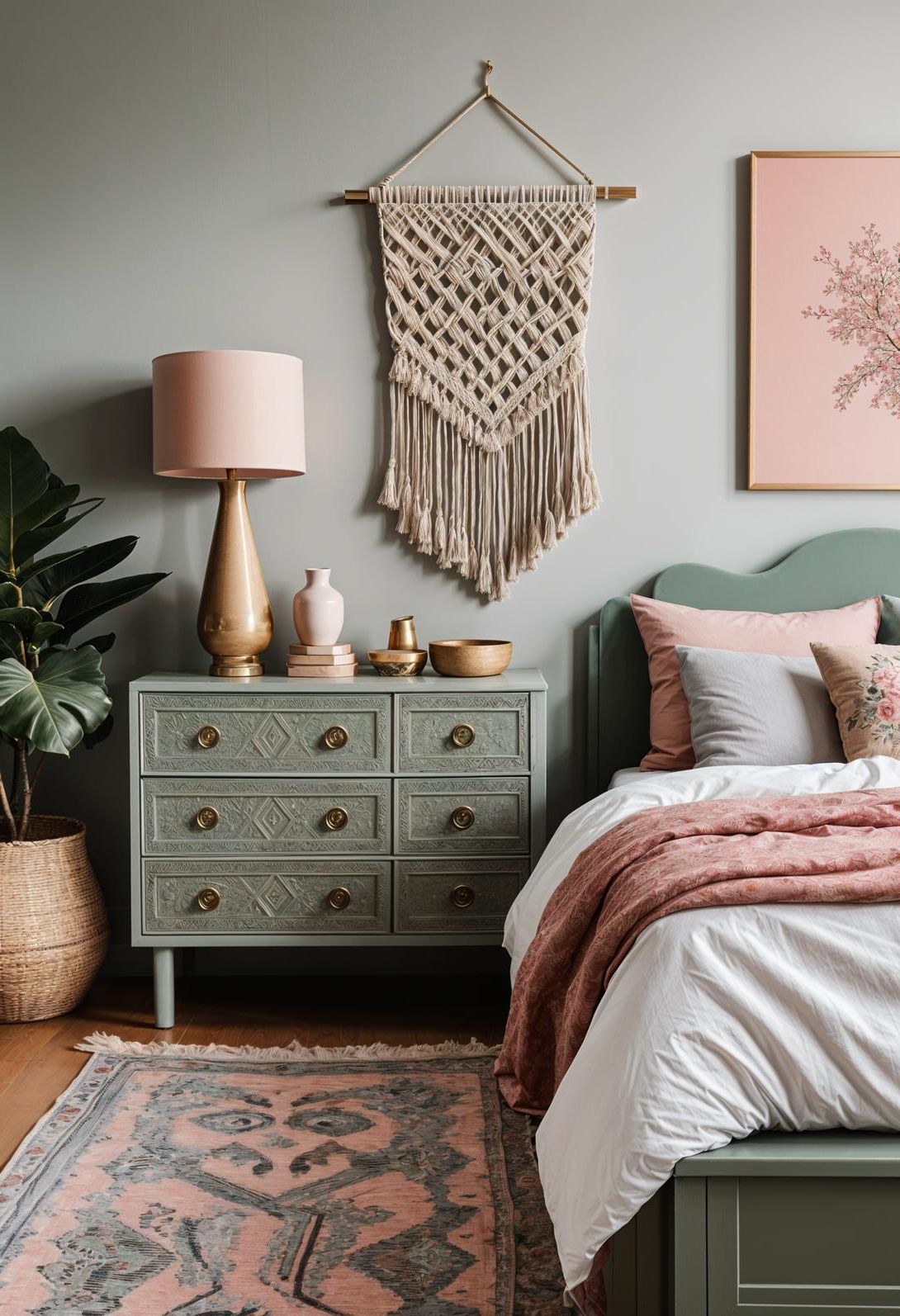 8. Sage Green Dresser with Pink Knobs - photo 2