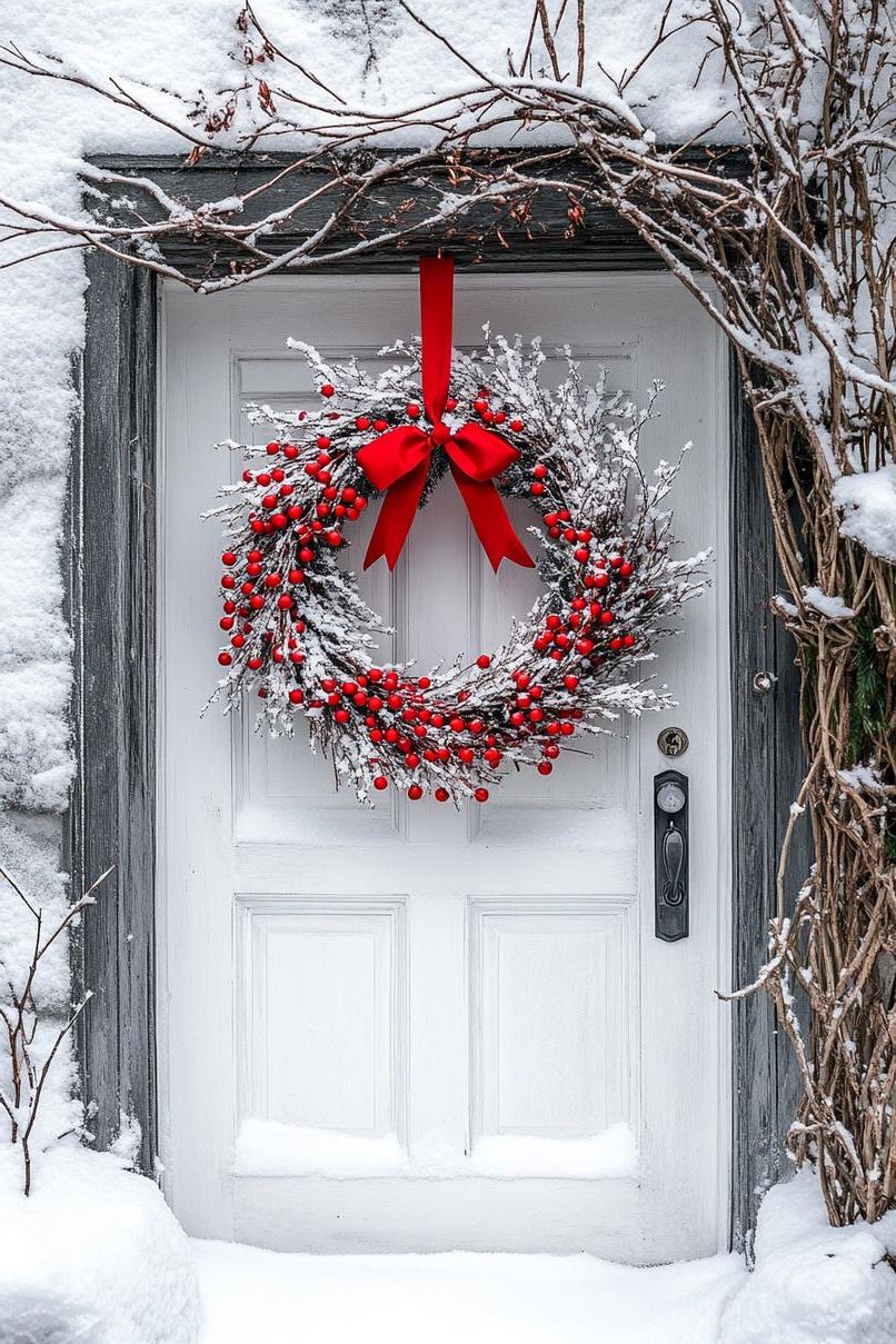 7. White Christmas Wreaths with Red Accents - photo 2