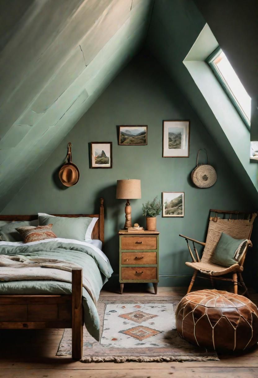 26. Dreamy Sage Green Attic Bedroom