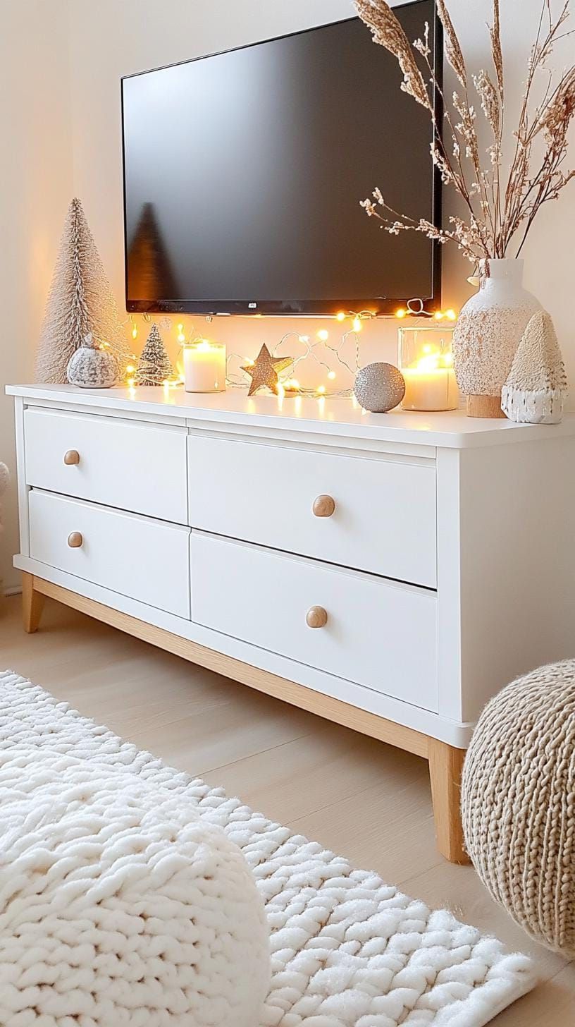 17. Monochrome TV stand mixing textures and natural elements - photo 2