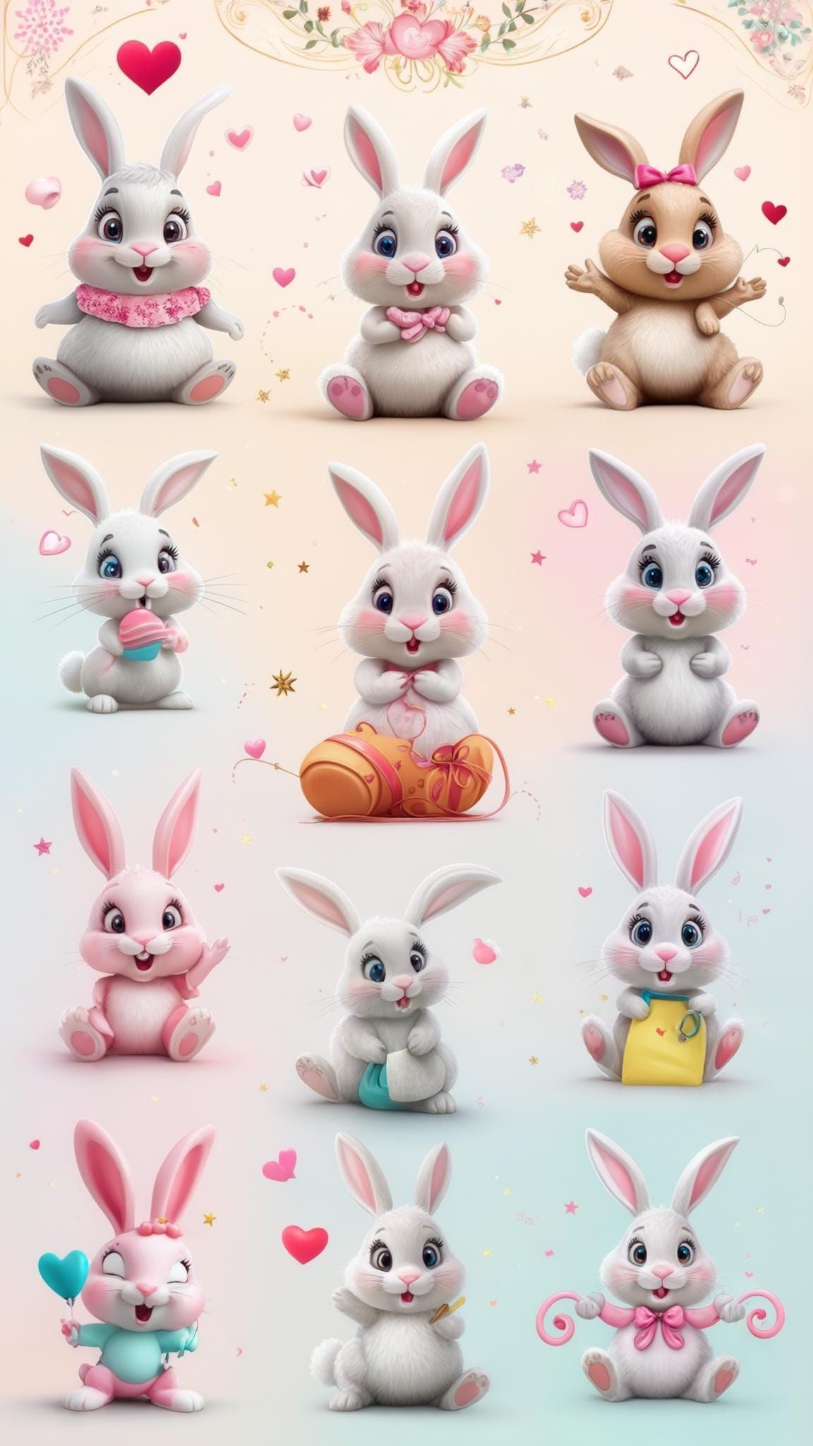 6. Cartoon Bunny Collection In Pastel Tones