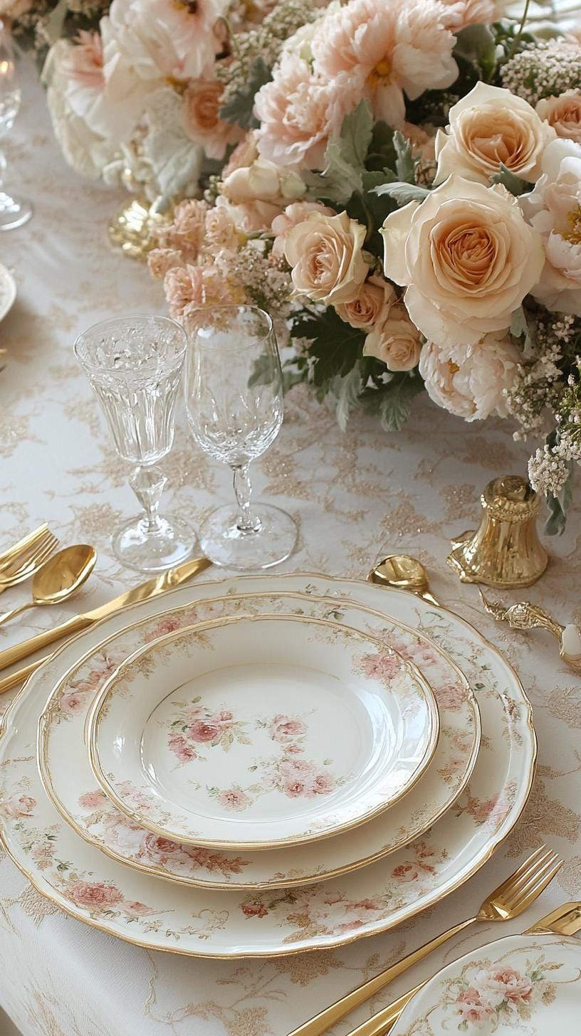 18. Romantic Table With Blush Florals and Golden Leaves - photo 2