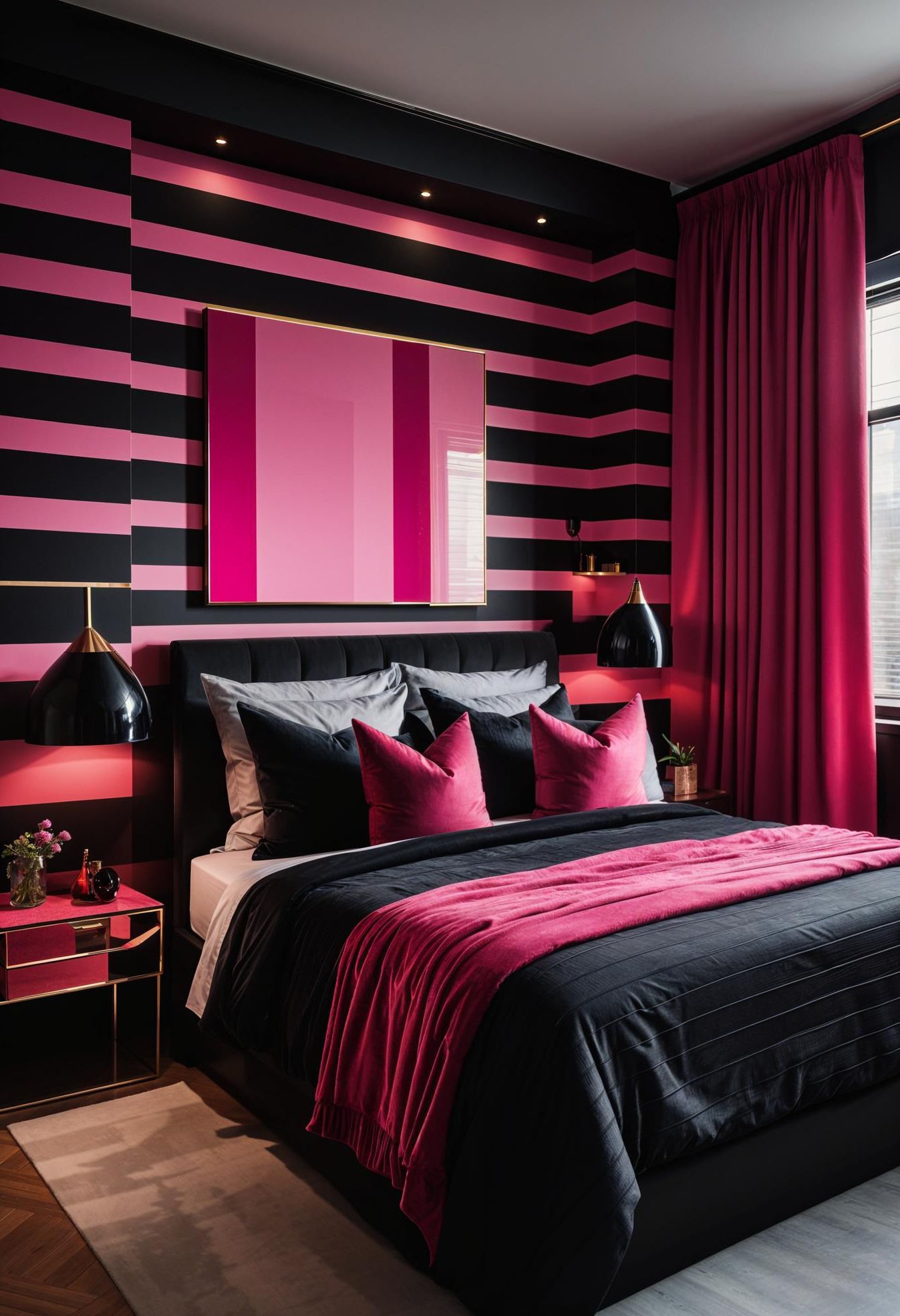 18. Bold Pink and Black Accent Wall
