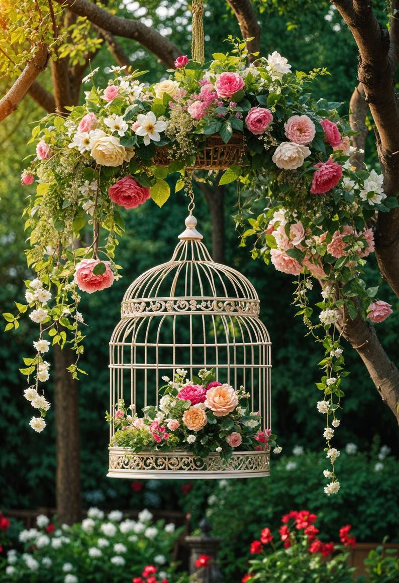 7. Birdcage Floral Garden Display