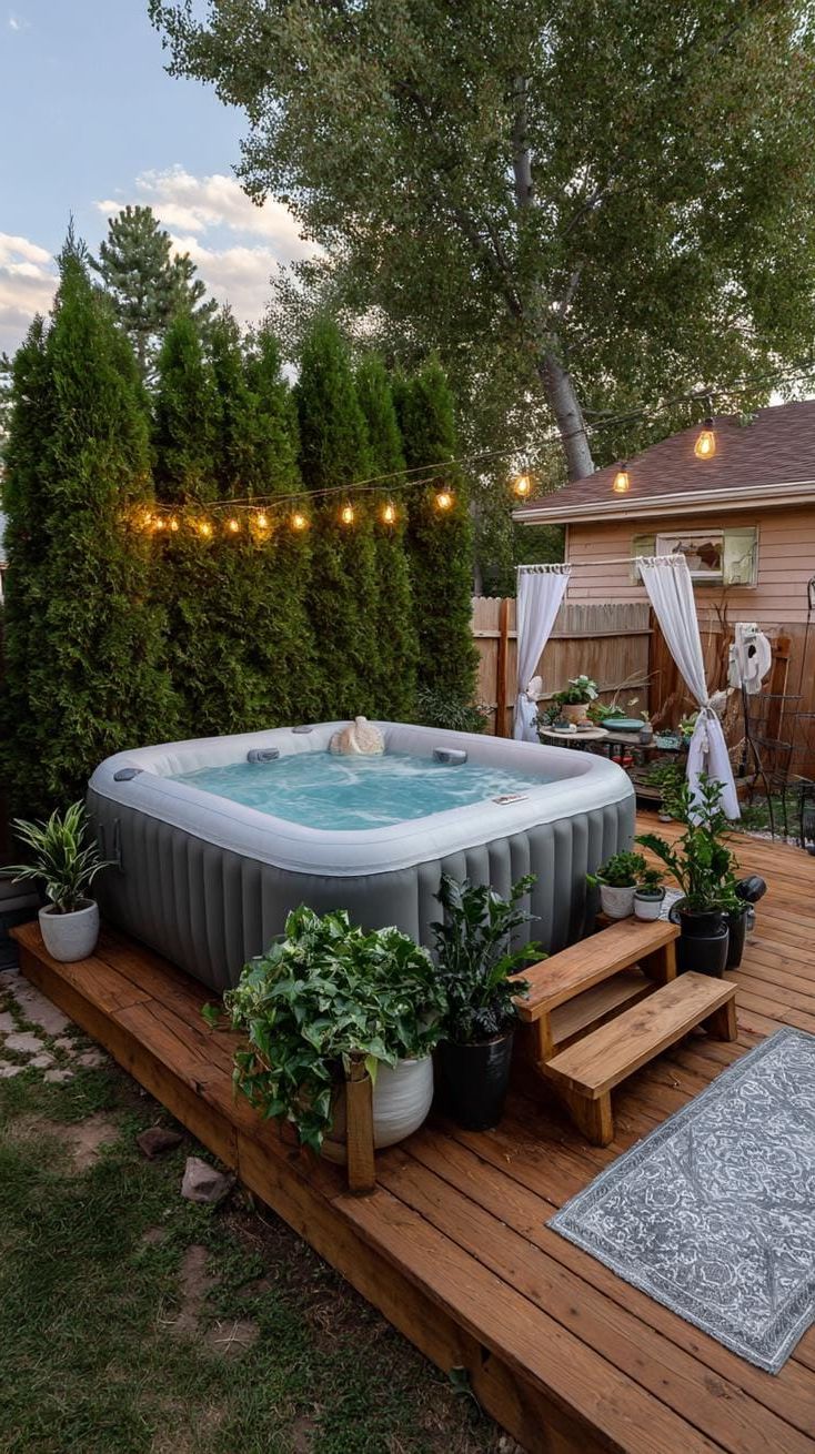 21. Inflatable hot tub with elevated privacy design