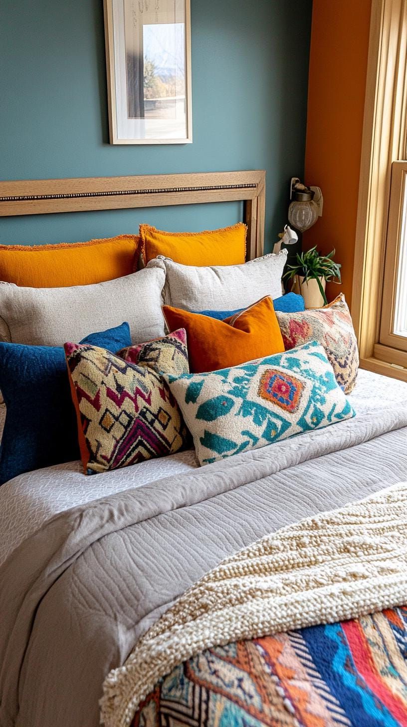 18. Eclectic Pillows, Throws, And Vintage Linens On The Bed