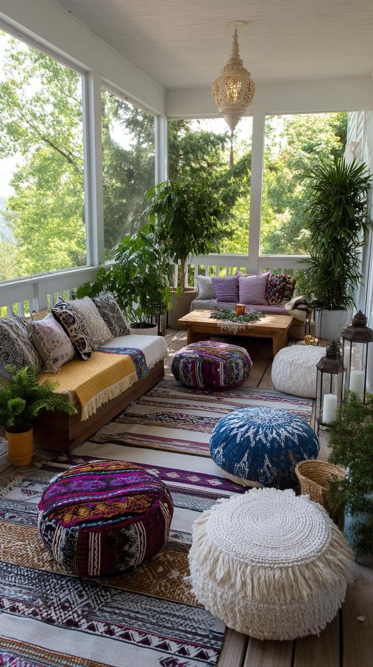 20. A Bohemian Porch With Bold Patterns