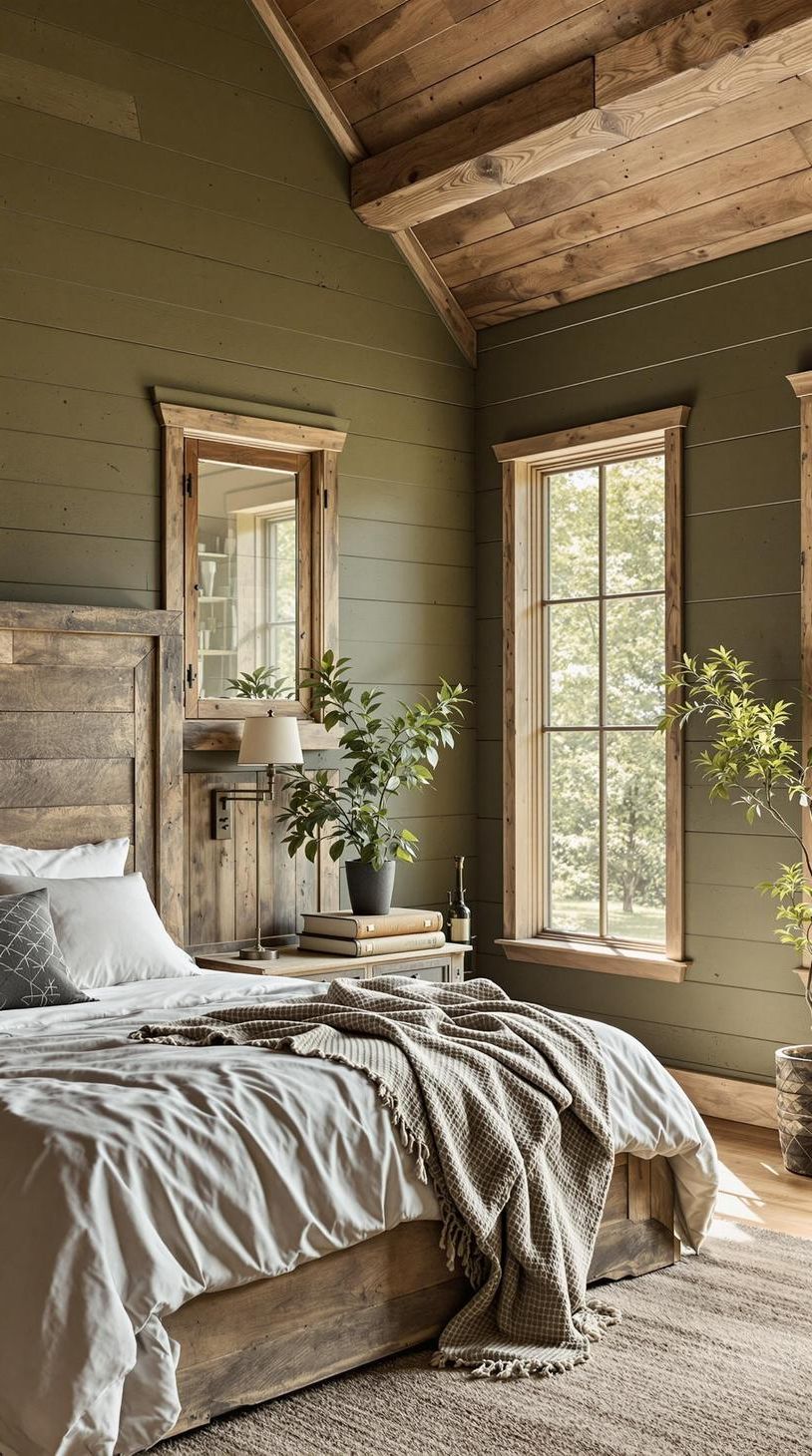 1. Rustic Olive Green Bedroom with Reclaimed Wood - photo 3
