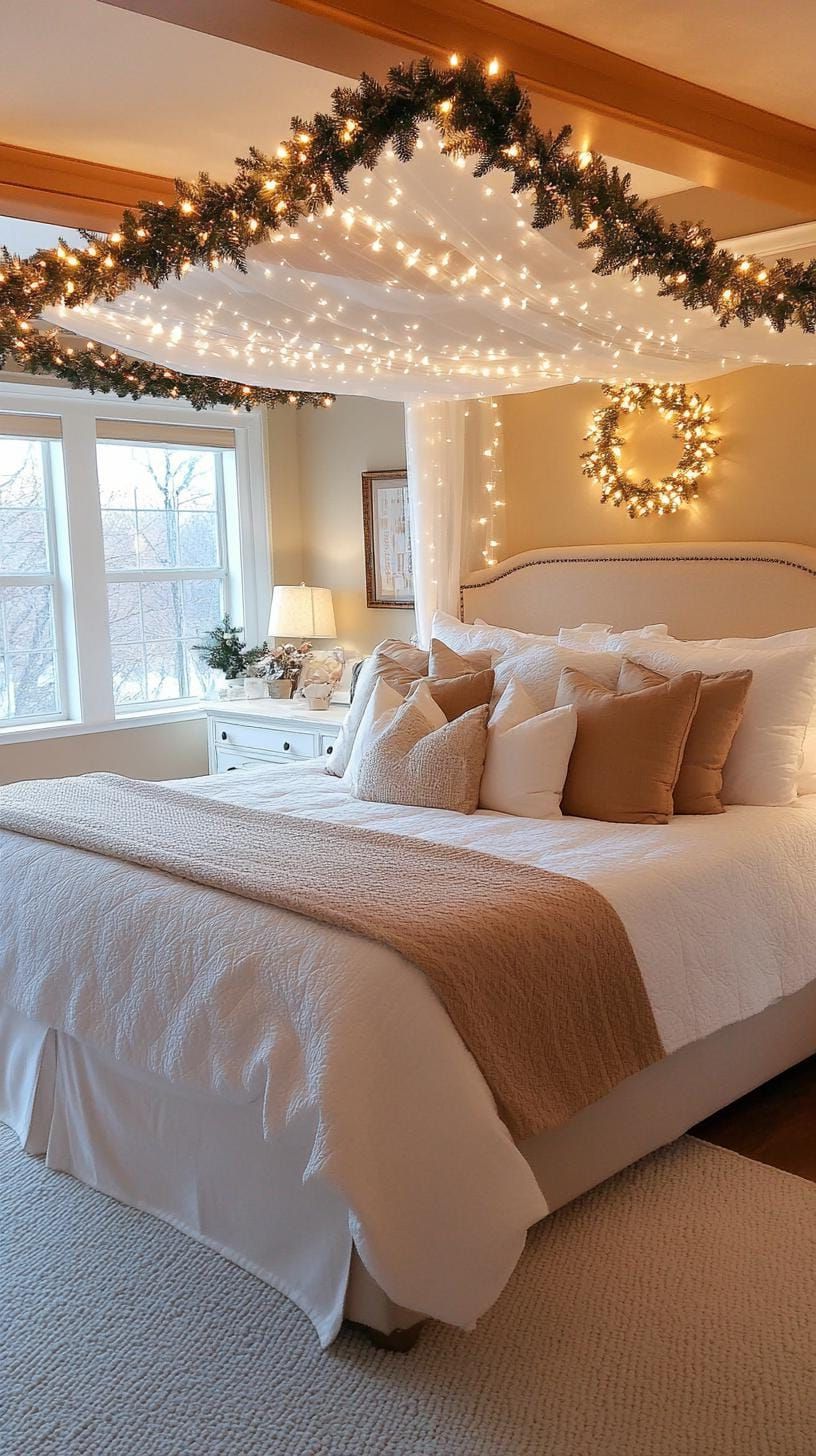 18. Canopy bed styled with fake snow and lights