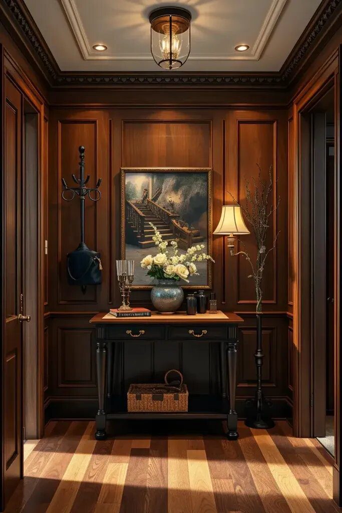 Rich Wood Tones for a Refined Hallway