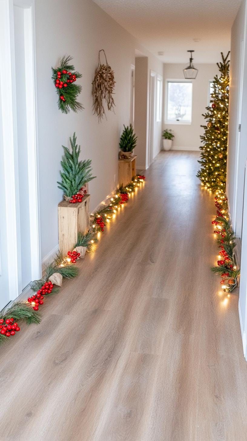 14. Berry garland woven with warm white string lights