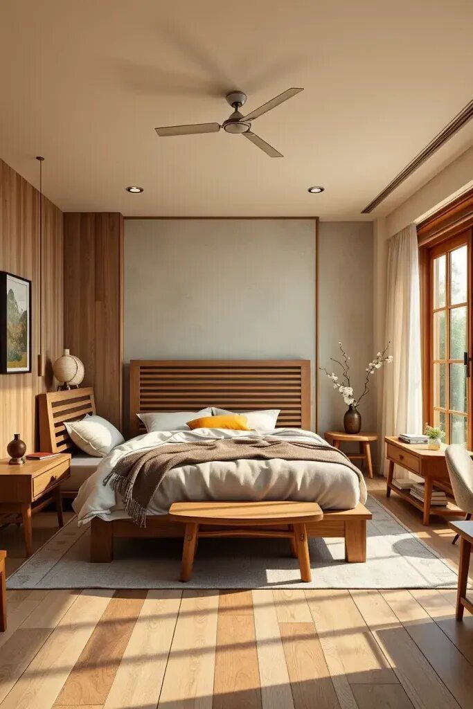 Warm Wood Accents in Japandi Style