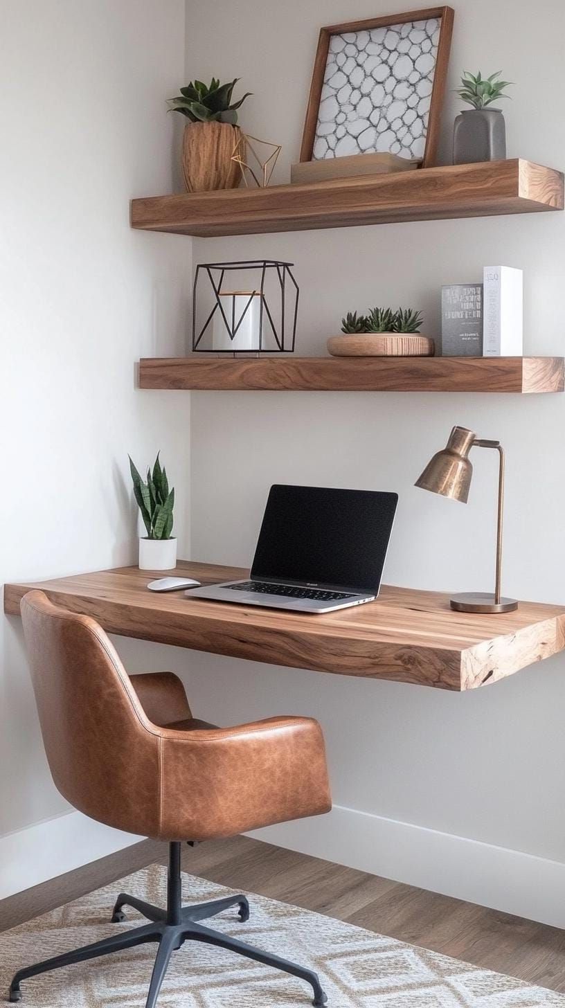 2. Floating desk with sleek wall shelves - photo 2