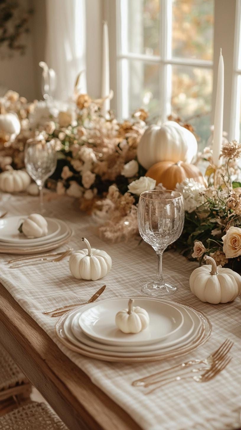 6. Farmhouse Table With Buffalo Check and Cream Pumpkins - photo 2