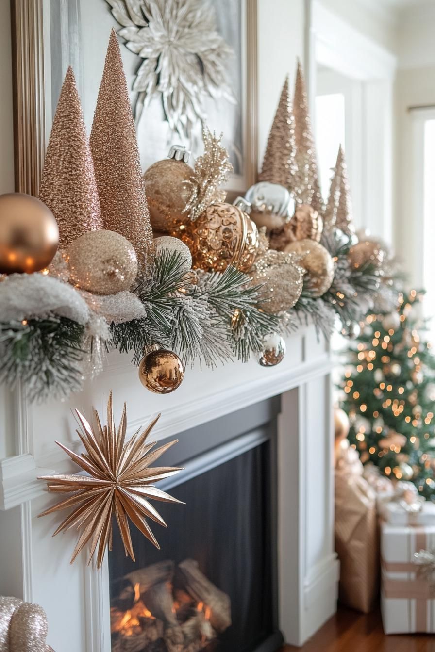 13. Mixing Metallics on a Christmas Mantle - photo 3