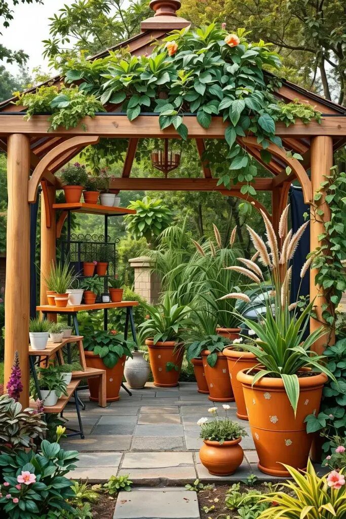 Lush Planters and Greenery for Gazebo Style