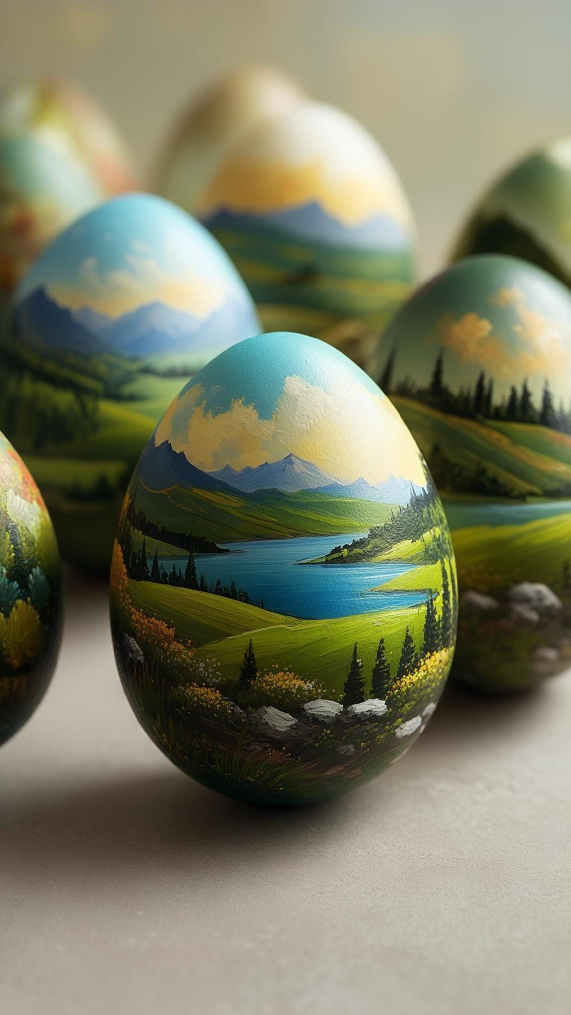 16. Painted Landscape Hollow Egg Ornaments