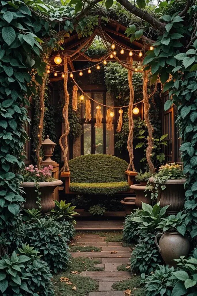 Hidden Garden Swings Tucked Into Greenery