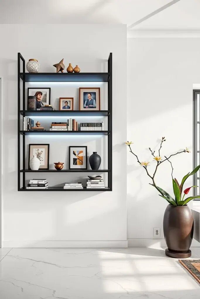 Floating Shelves That Add Character to a Lobby