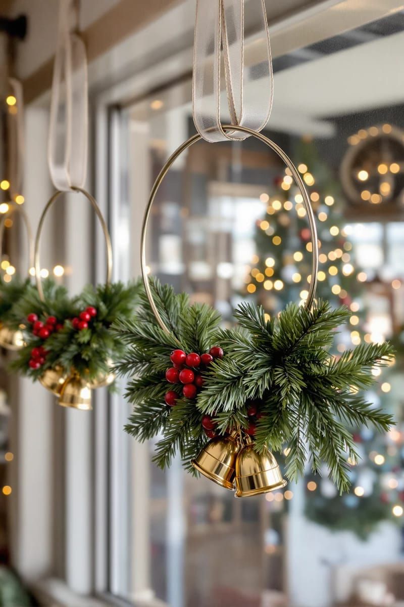 15. Floating Hoop Wreaths with Berries and Bells
