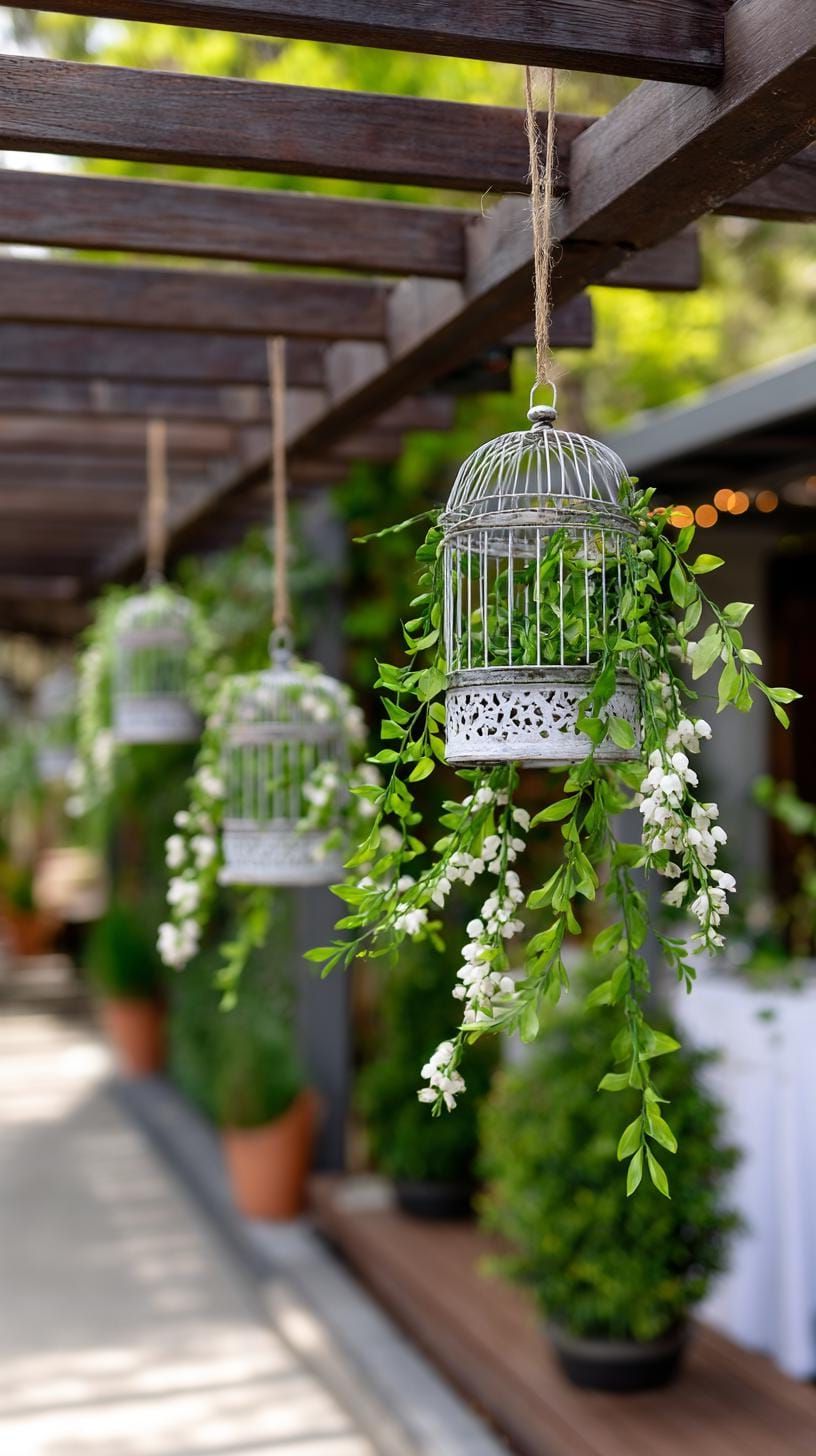 13. Hanging Birdcages Filled With Greenery - photo 2