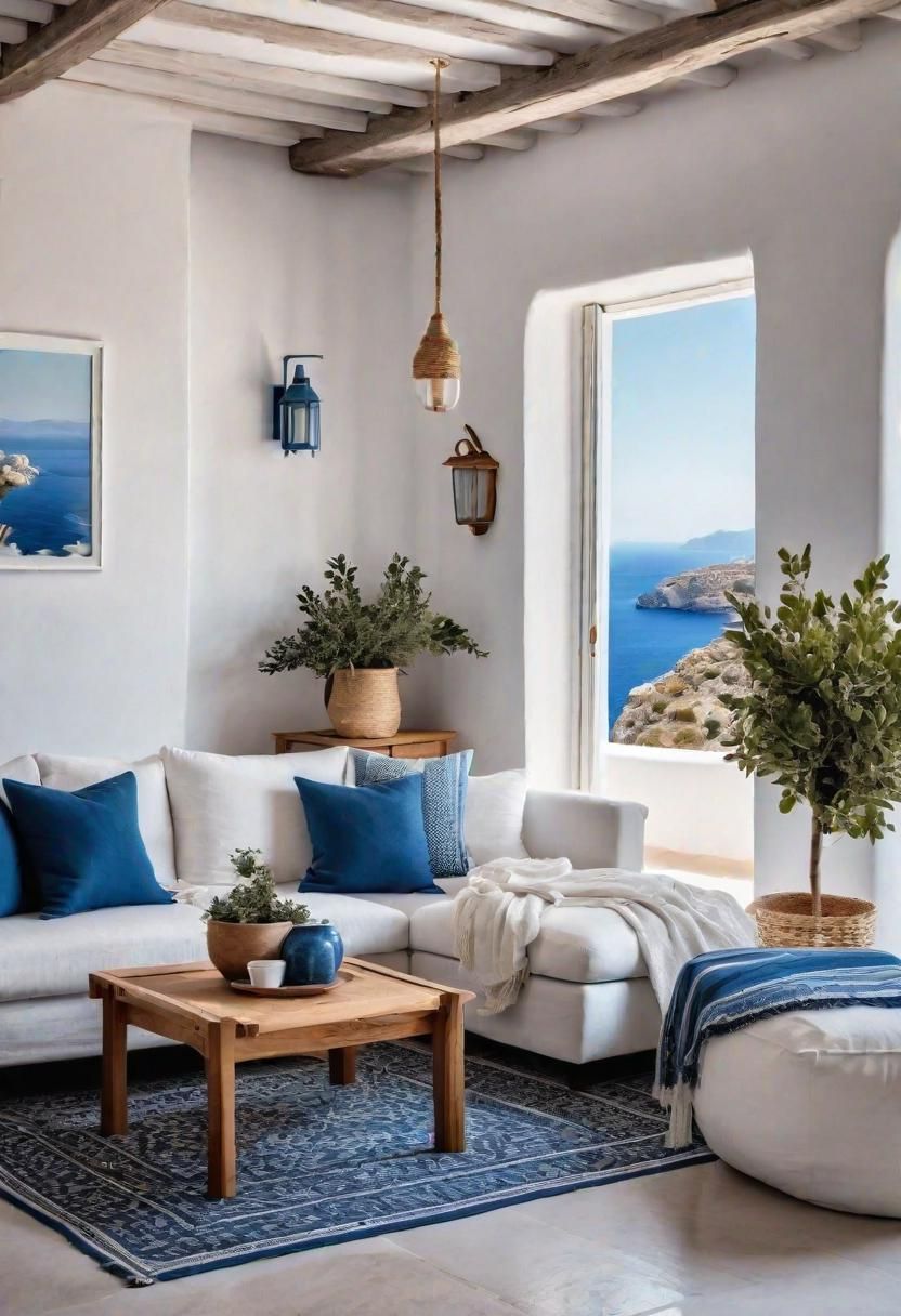 26. Greek Island Living Room Vibes