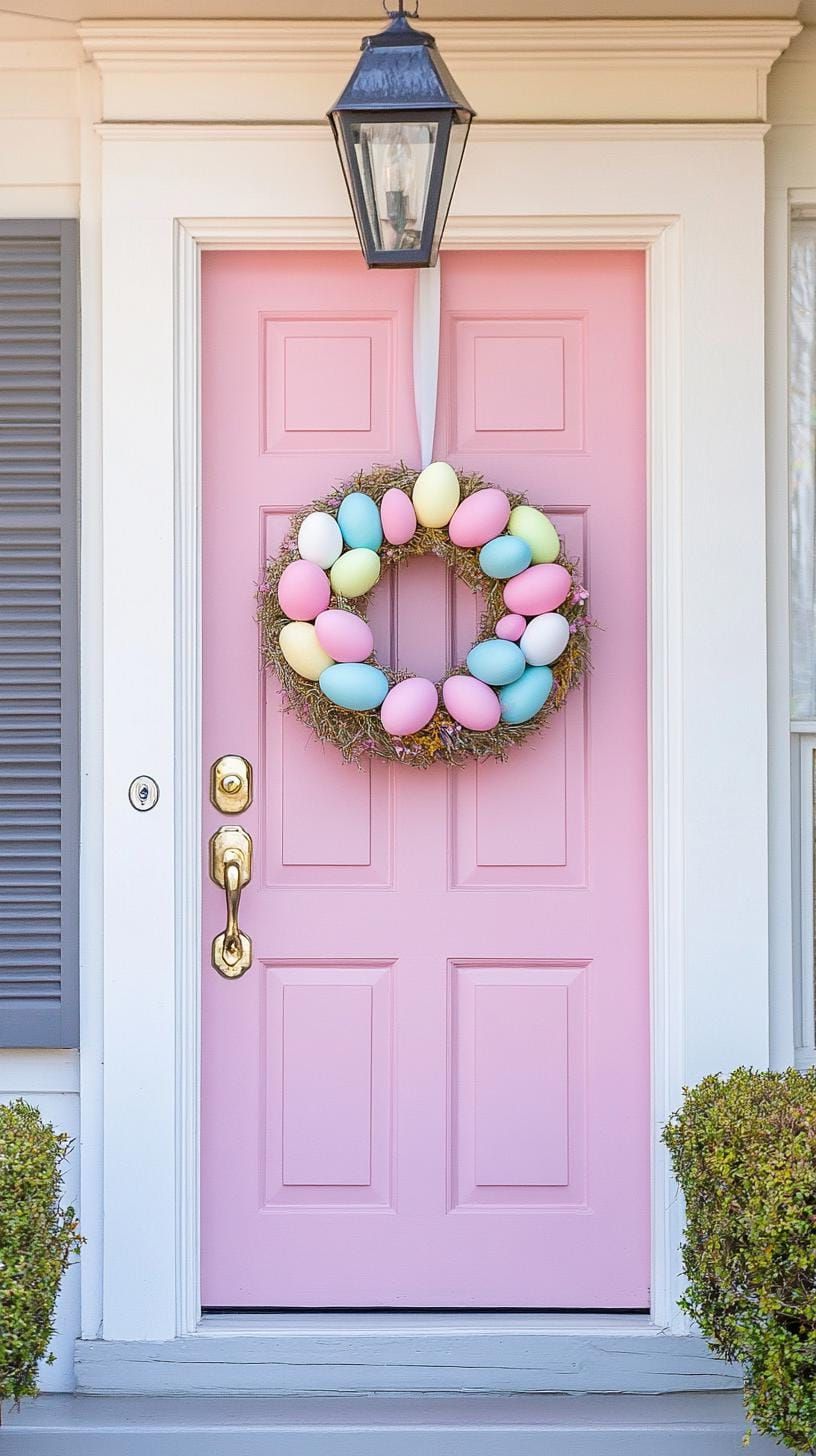 4. Pastel Egg Wreath For A Bold Front Door