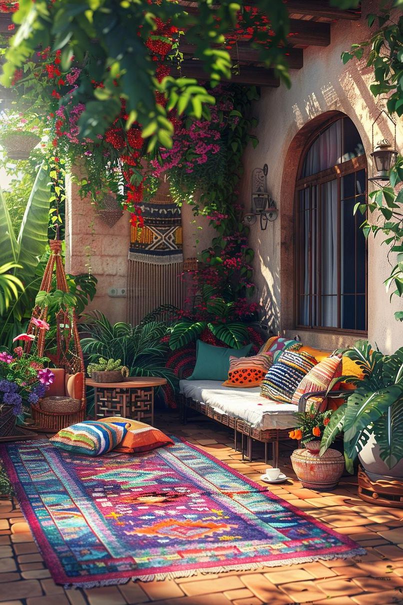 16. Bohemian Concrete Patio Look