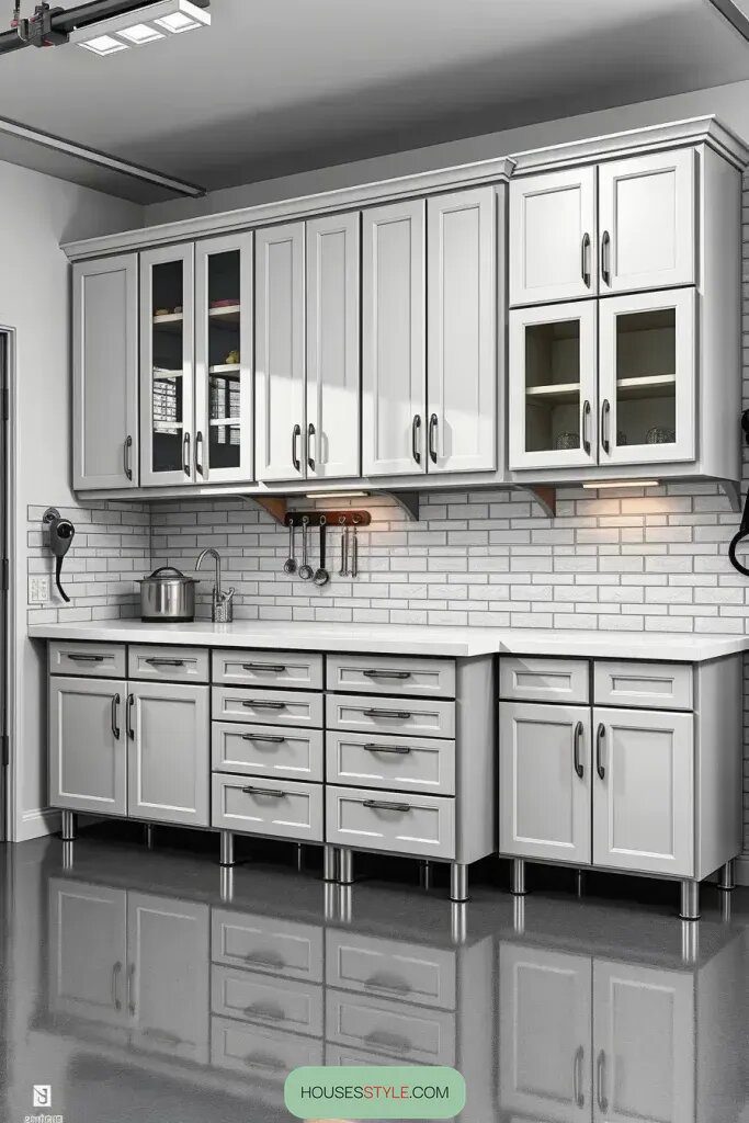 Repurpose Kitchen Cabinets as Garage Shelving