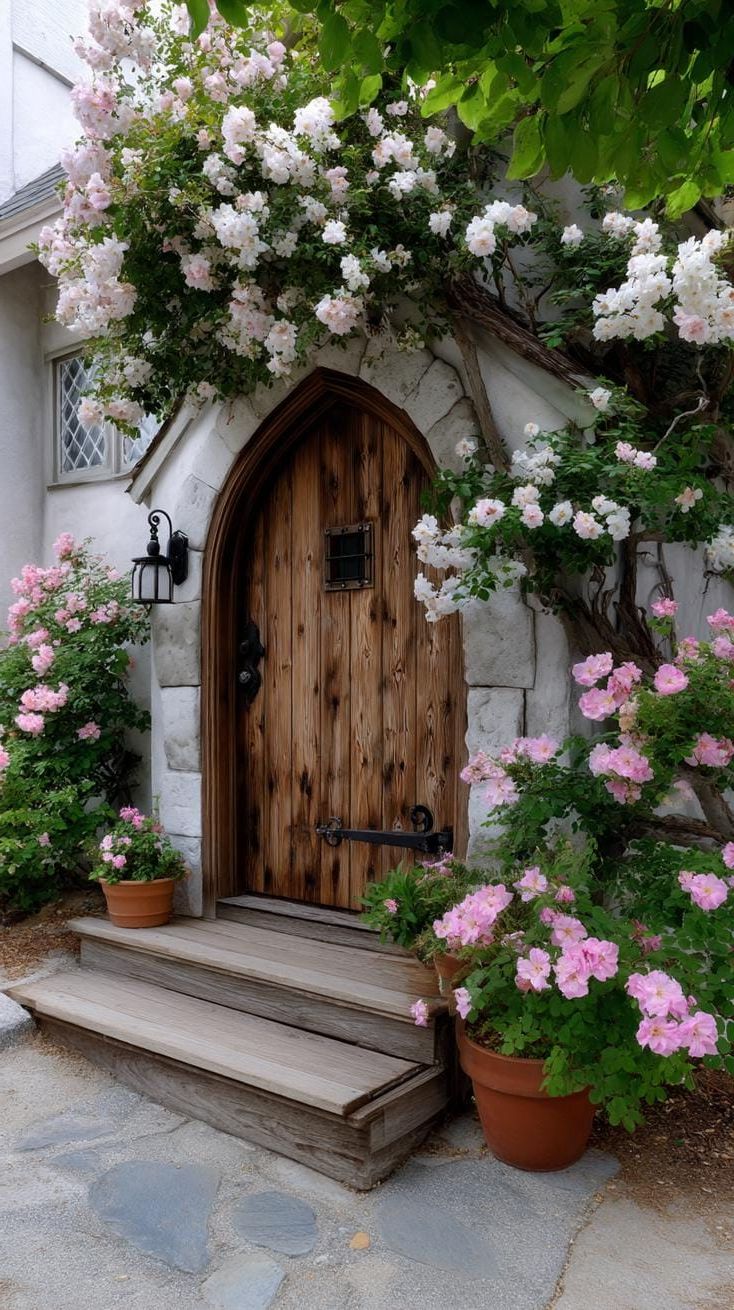 8. Blossom-covered cottage door tucked in greenery - photo 2