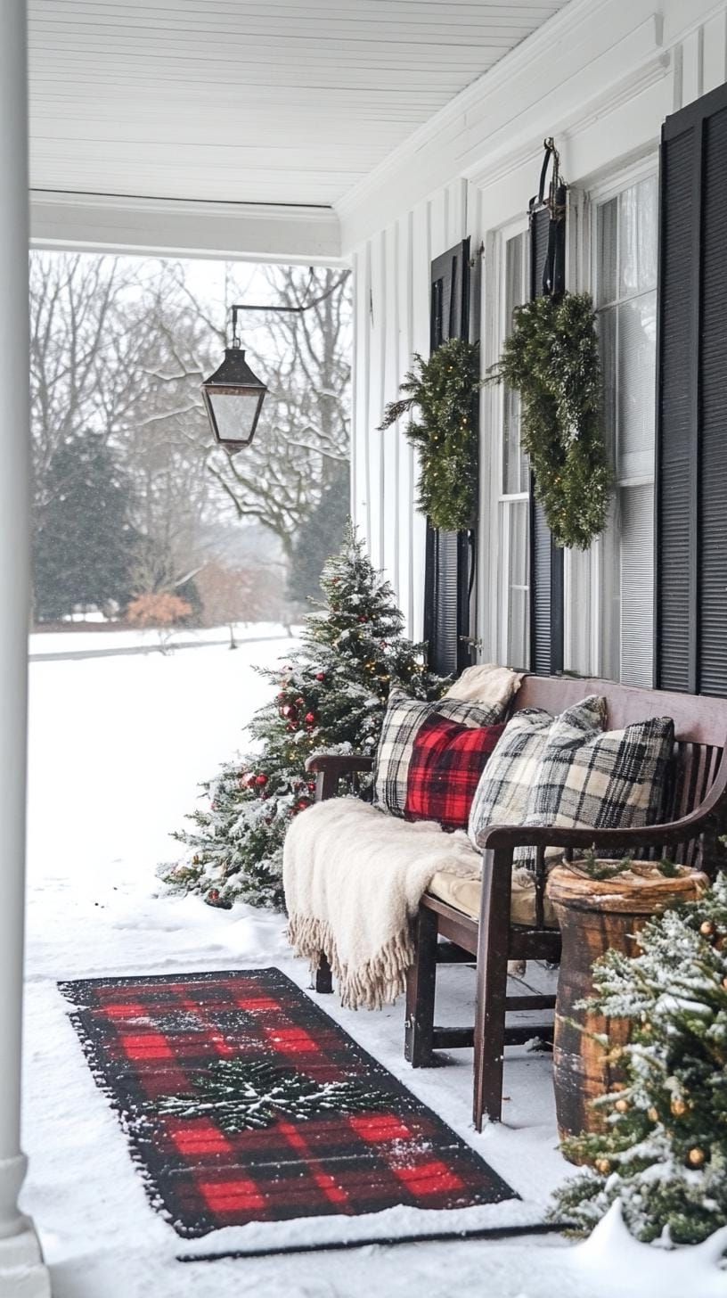 15. Knitted Bench Covers Paired with Plaid Throws - photo 2