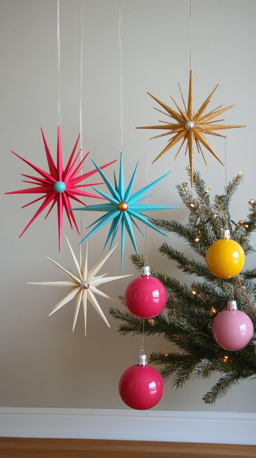 1. Starburst atomic ornaments in pink gold and turquoise - photo 3