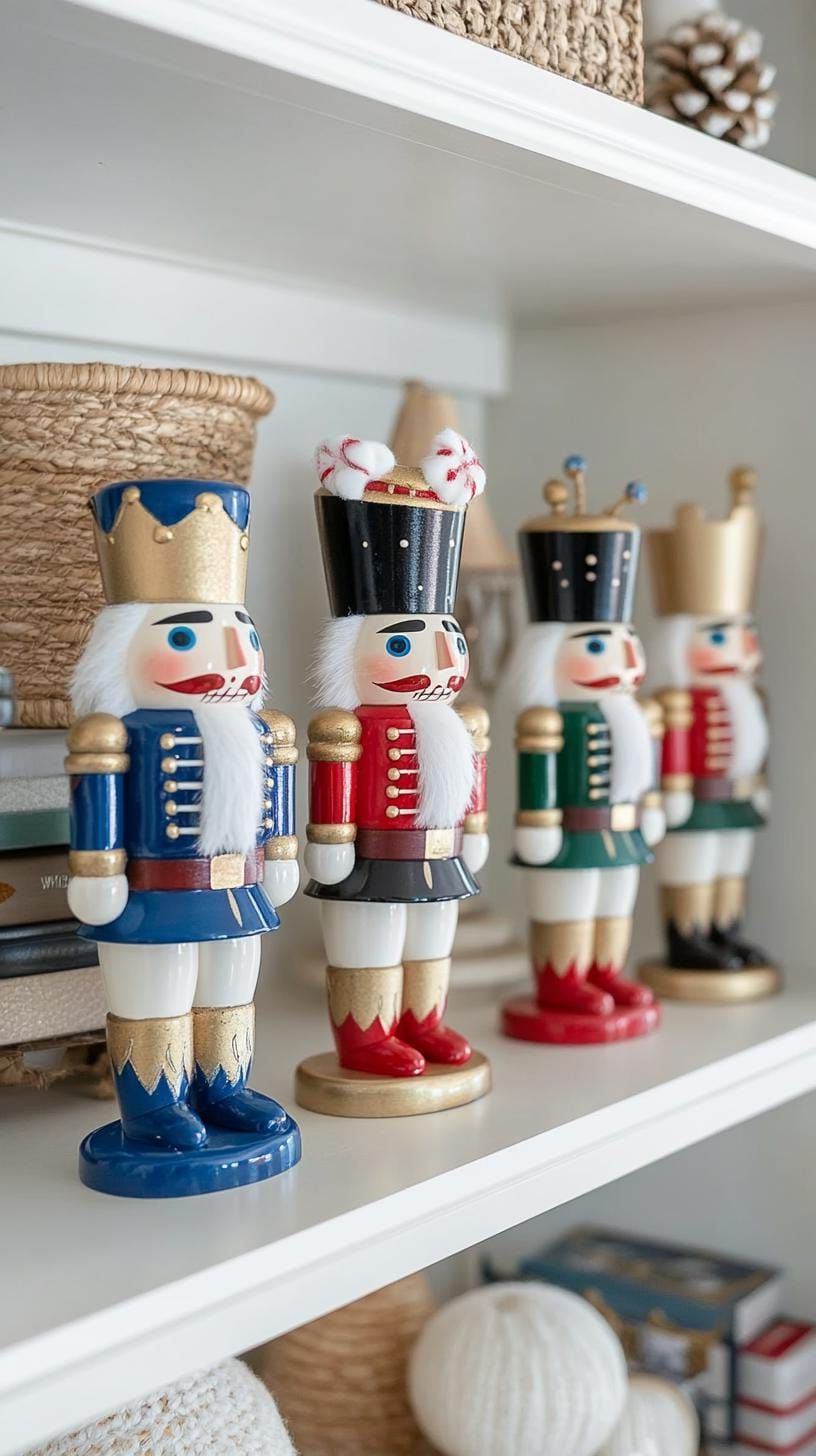 12. Black-and-White Nutcracker Bookshelf Display