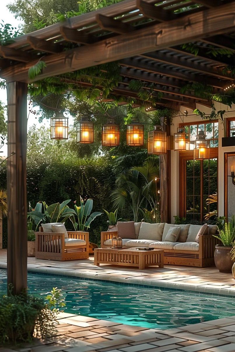 5. Rustic Pergola Poolside Getaway