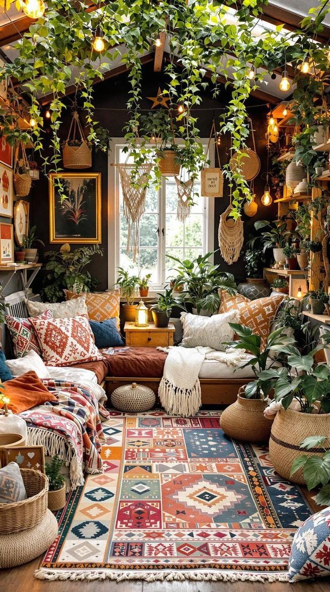 5. Boho She Shed with Layered Rugs and Macrame - photo 3