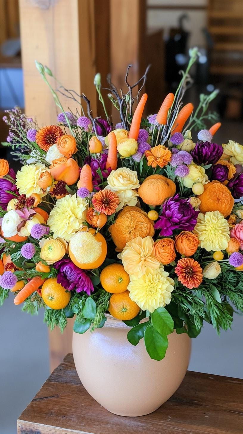 6. Floral Display With Carrots And Oranges - photo 2