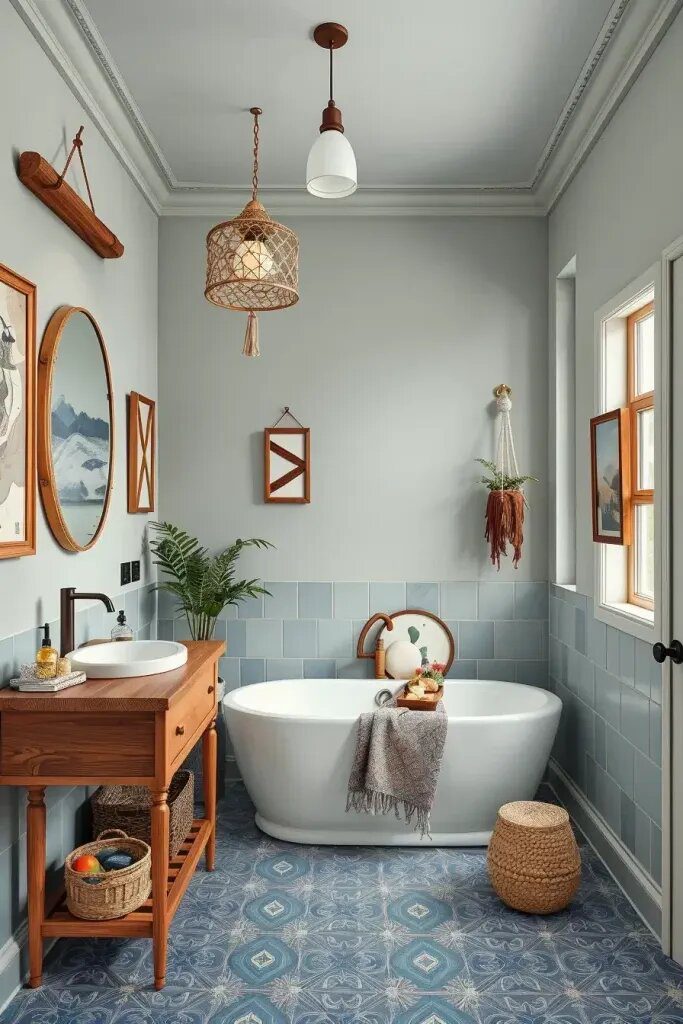 Bohemian Sage And Blue Bathroom Looks - photo 2
