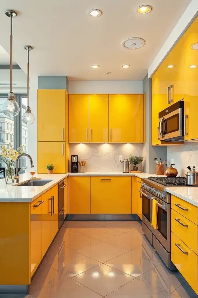 Pairing Sunny Yellow Cabinets With Stainless Steel