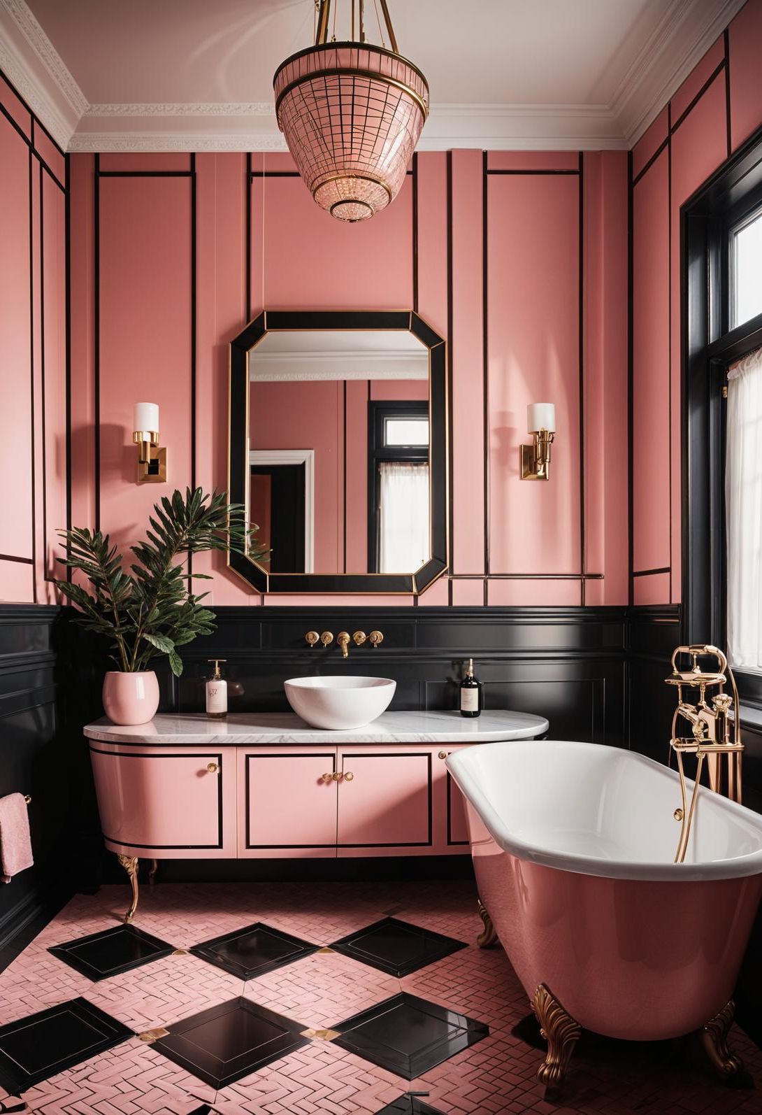 7. Bold Pink and Black Bathroom Style