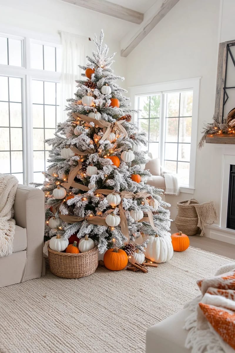 2. Flocked Tree with Cinnamon Sticks and Pinecones - photo 3