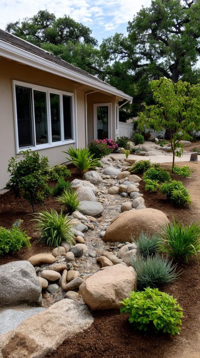 29. Dry Creek Bed with Boulders and Cascading Plants