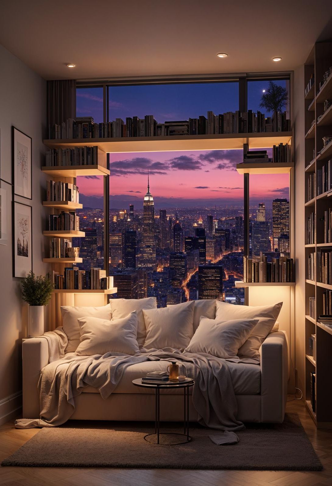 2. Floating Skyline Bookshelves for a Dream Room