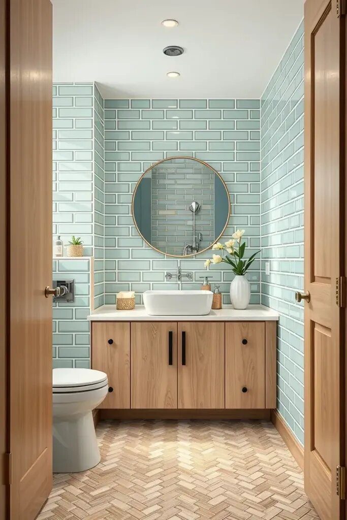 Sage Tiles Paired With Blue Grout Lines - photo 2