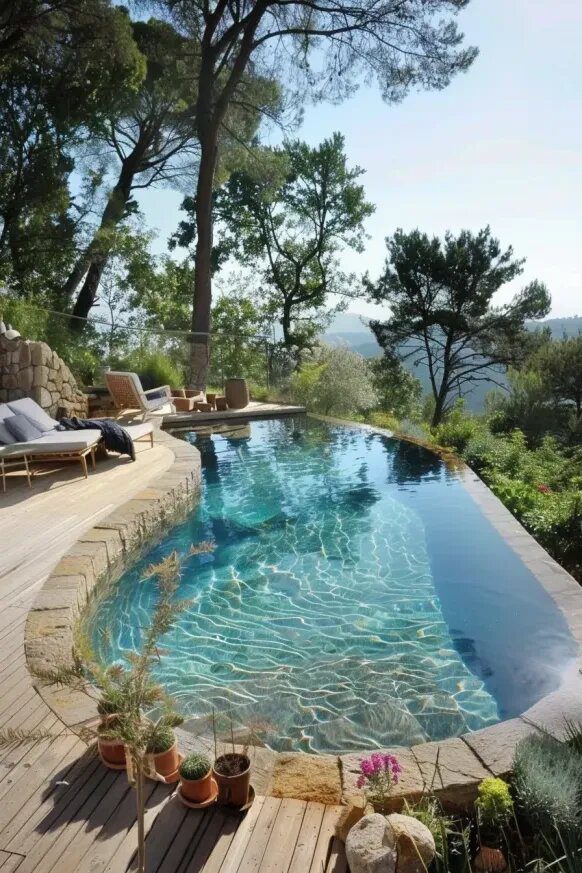 10. A Semi Inground Pool Surrounded by Forest Views