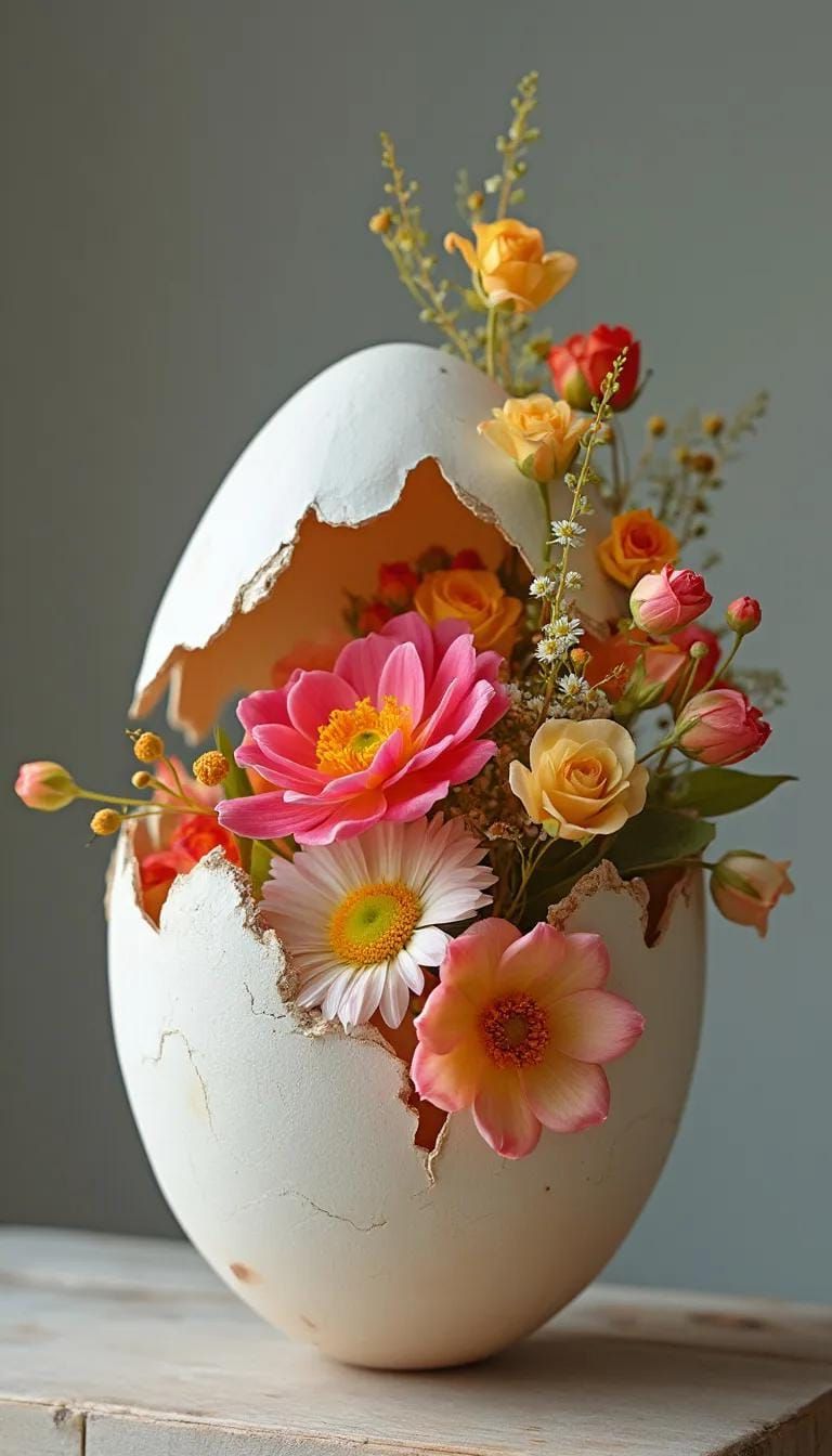 16. Flowers Arranged In A Hollowed Egg Shell