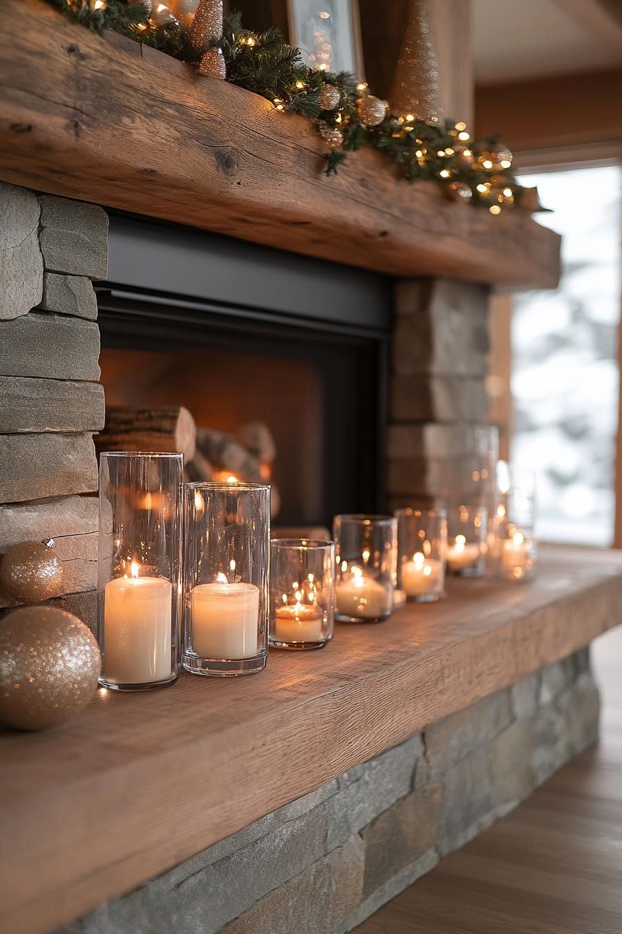 10. Glowing Glass Accents for Christmas Mantles