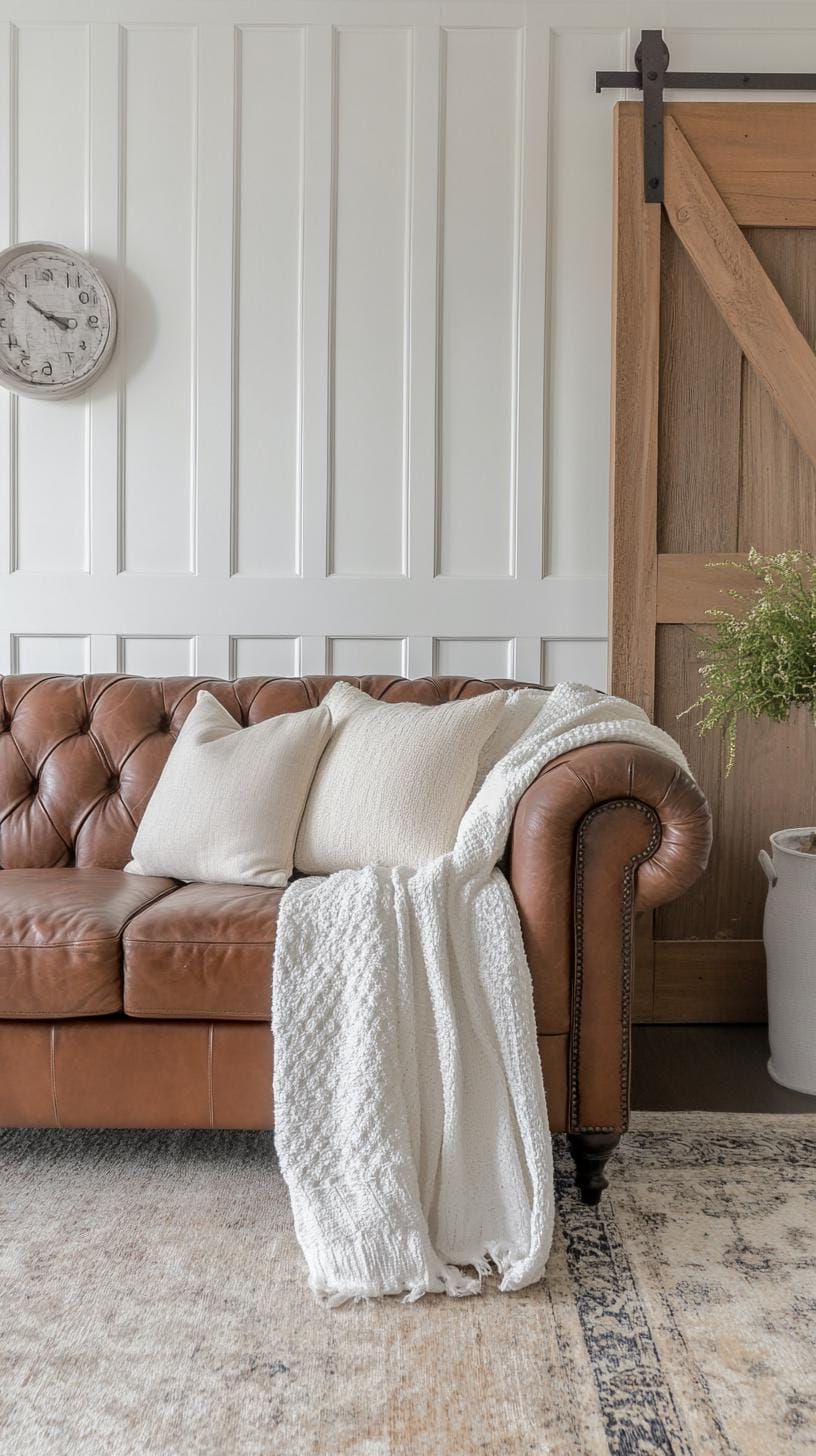 14. Leather Sofa Paired with Cotton Throws