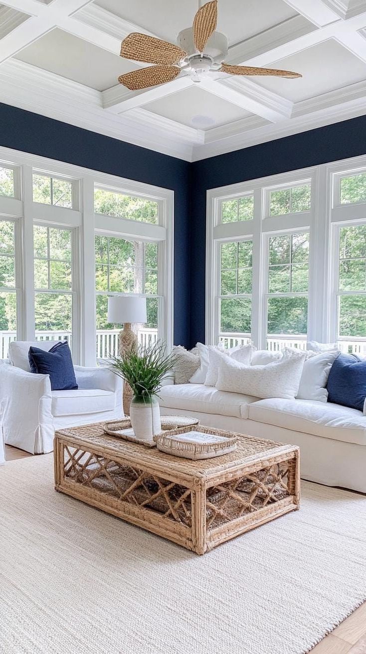 17. Navy Accent Walls with White Trim